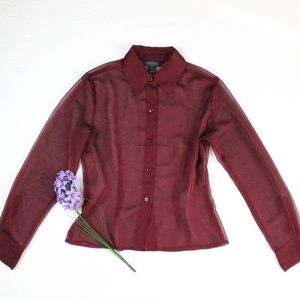 VINTAGE Express Maroon Sheer Button Top Small